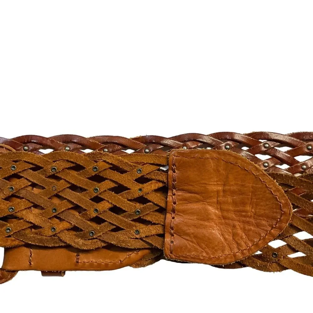 American Eagle Outfitters Brown Woven Genuine Leather Belt Size L/XL